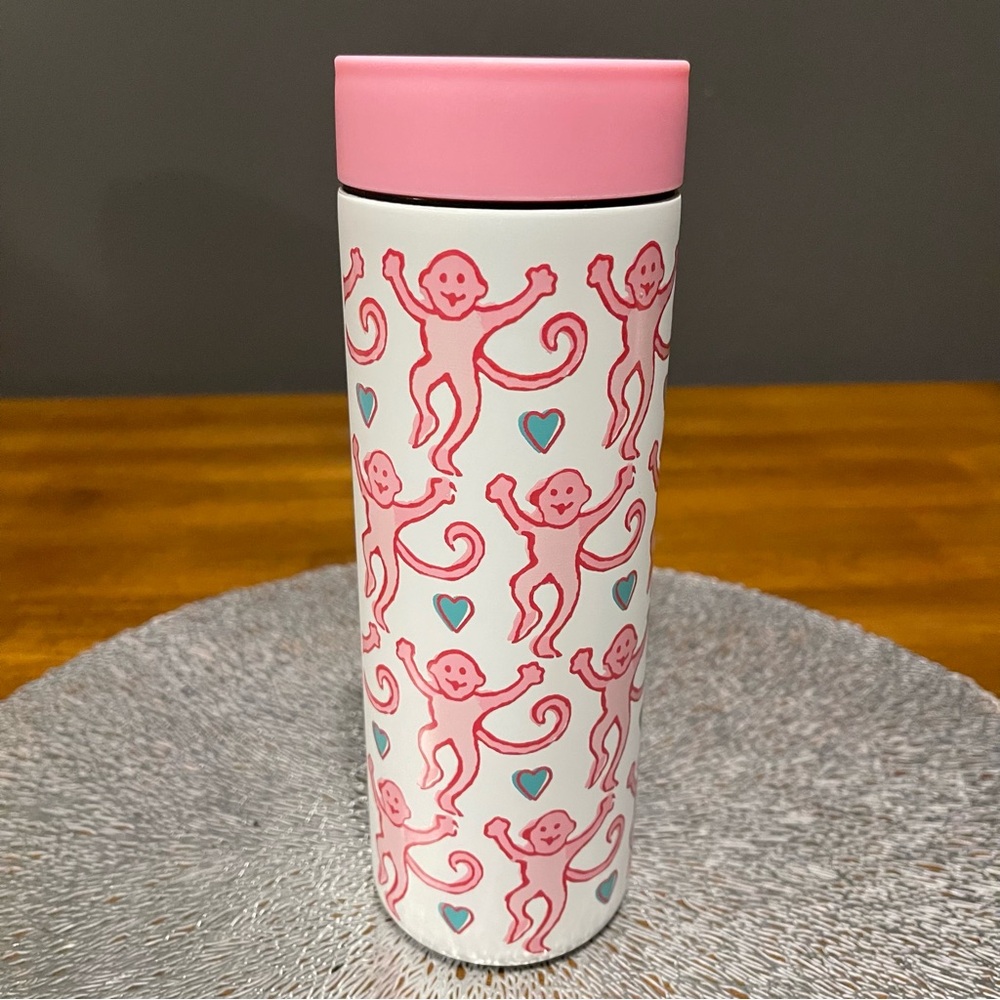 Starbucks Roller Rabbit Pink and White Tumbler with Monkeys - Picture 2 of 5